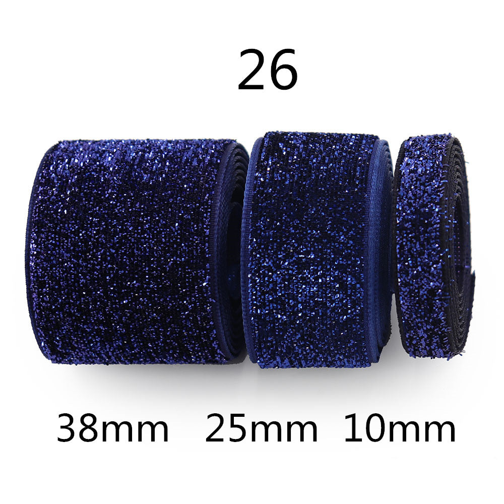 Gradient chenille sparkle ribbon, Style 26 navy blue: 38mm, 25mm, 10mm