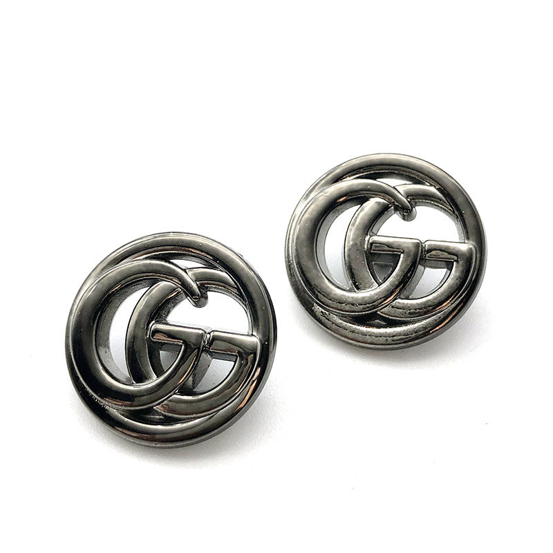 18/21/25mm vintage double G shank plastic buttons, silver finish (2 pcs)