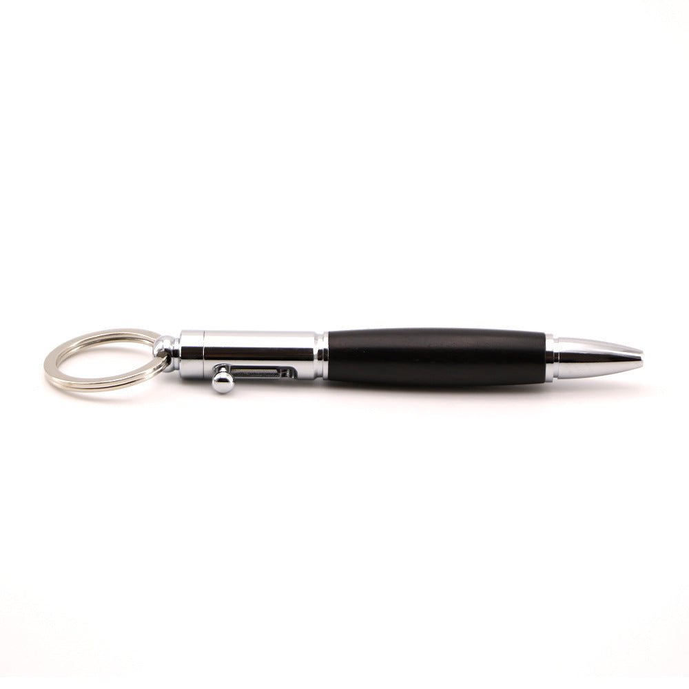 Bolt Action Keychain Wood & Metal Ballpoint Pen Silver Black