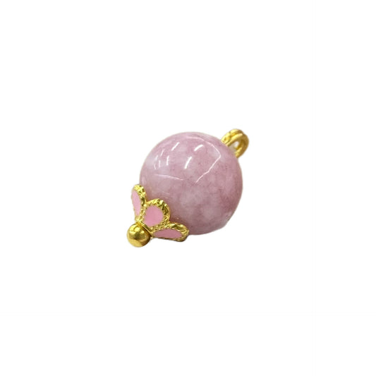 10mm Chinese Qipao Pink Jade Stone Metal Floral Base Buttons 20pcs