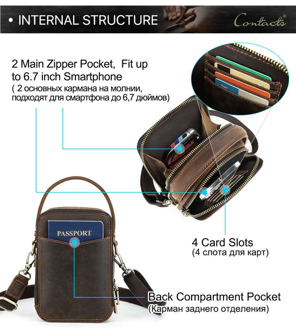 Contacts Family Leather Phone Pouch – Vintage Crossbody Bag