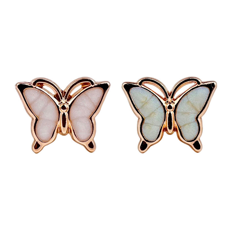 25mm butterfly button, light pink pearl 3D, gold-tone metal shank