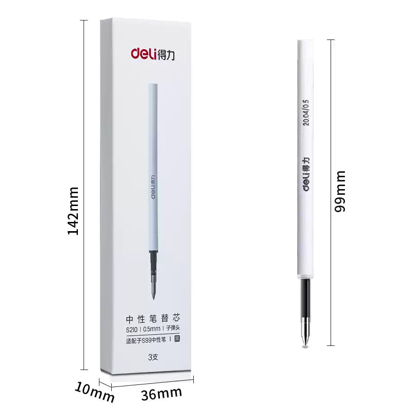 Deli S210 Gel Pen Refills | 0.5mm Black Ink | Compatible with DELI S99 / NS554 / NS552 | Pack of 12