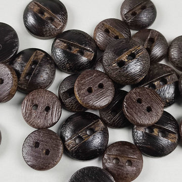 Brown natural wood button set, round 2-hole grooved texture, multiple buttons