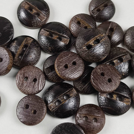 Brown natural wood button set, round 2-hole grooved texture, multiple buttons