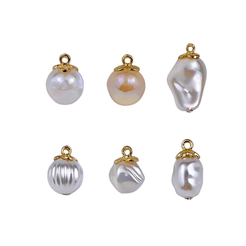 Baroque pearl-shaped metal buttons set: white round caps with gold ring tops