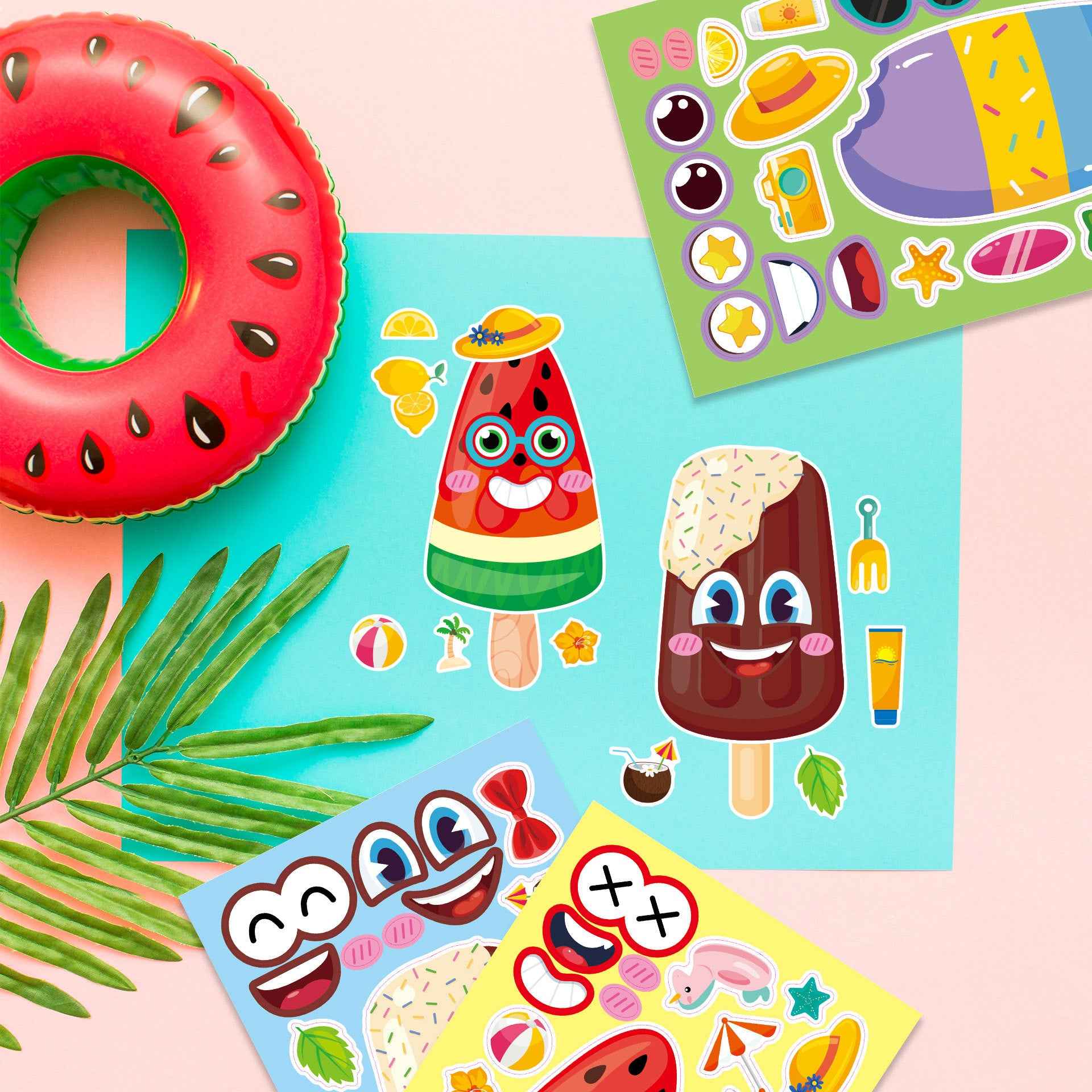 Make a Face Anime Popsicle Ice Lolly Stickers for Kids 24 Sheets