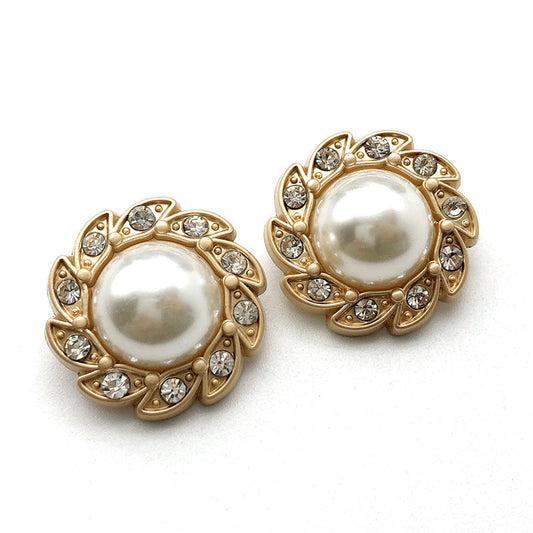 25mm Round Gold Lace Diamond Pearl Metal Shank Button 12pcs