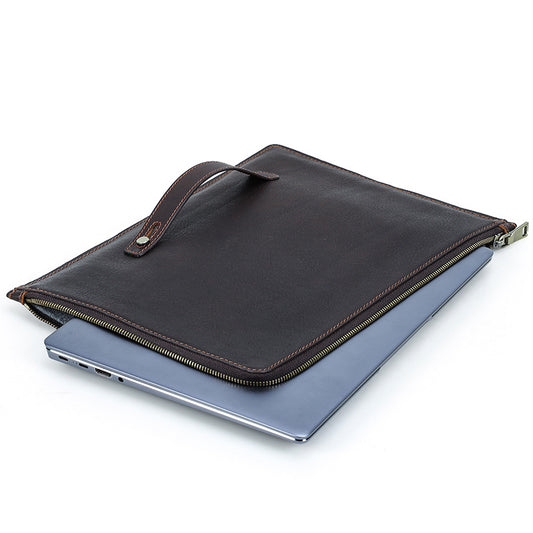 Genuine Leather Laptop Sleeve for MacBook Pro 13” – Coffee Brown with Carry Handle