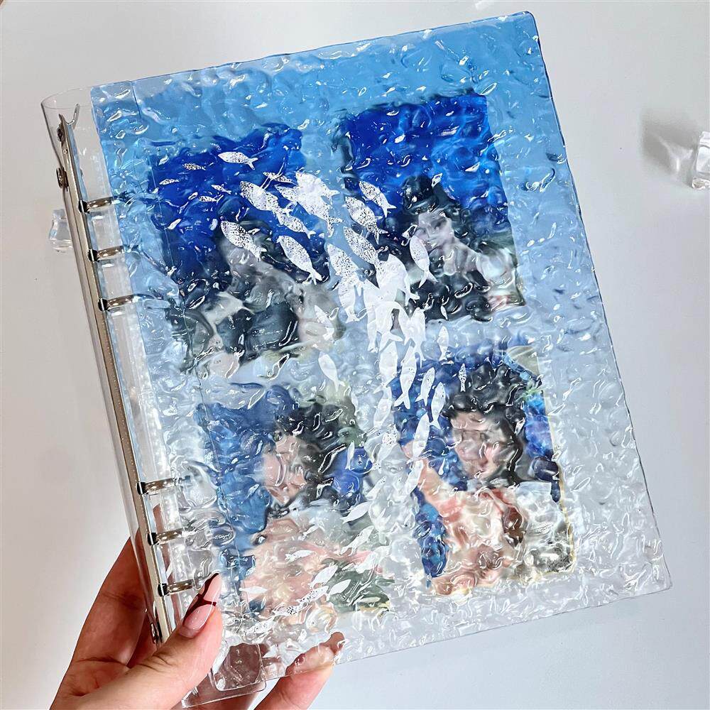 Acrylic Ocean Blue Gradient Card Binder – Loose-Leaf Photo Album for 3-Inch Cards, 40 Pages, 4 Pockets Per Page