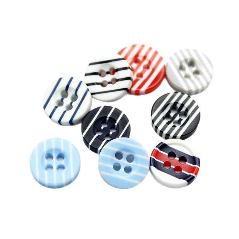 Colorful striped resin buttons, four-hole style, mixed colors in pack