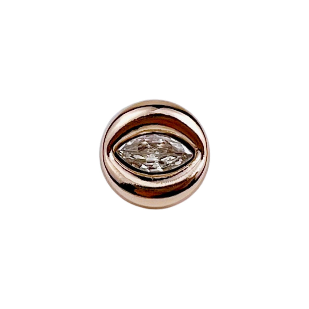 11mm evil eye zircon button, gold tone with clear faceted stone