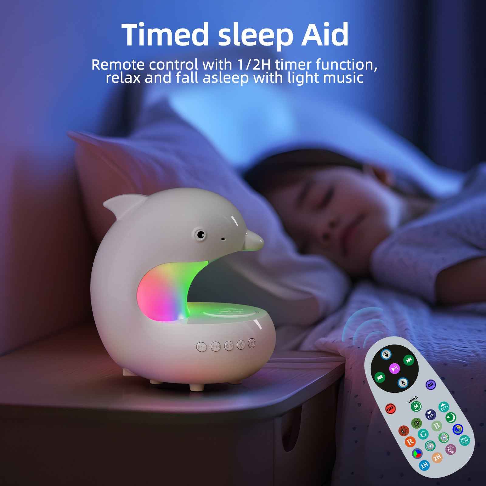 Dolphin Night Light with Wireless Charger & Bluetooth Speaker