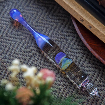 Pluma de vidrio para mojar con fuegos artificiales morados y medusa – Muestrario de tinta y pluma de caligrafía con plumín de vidrio