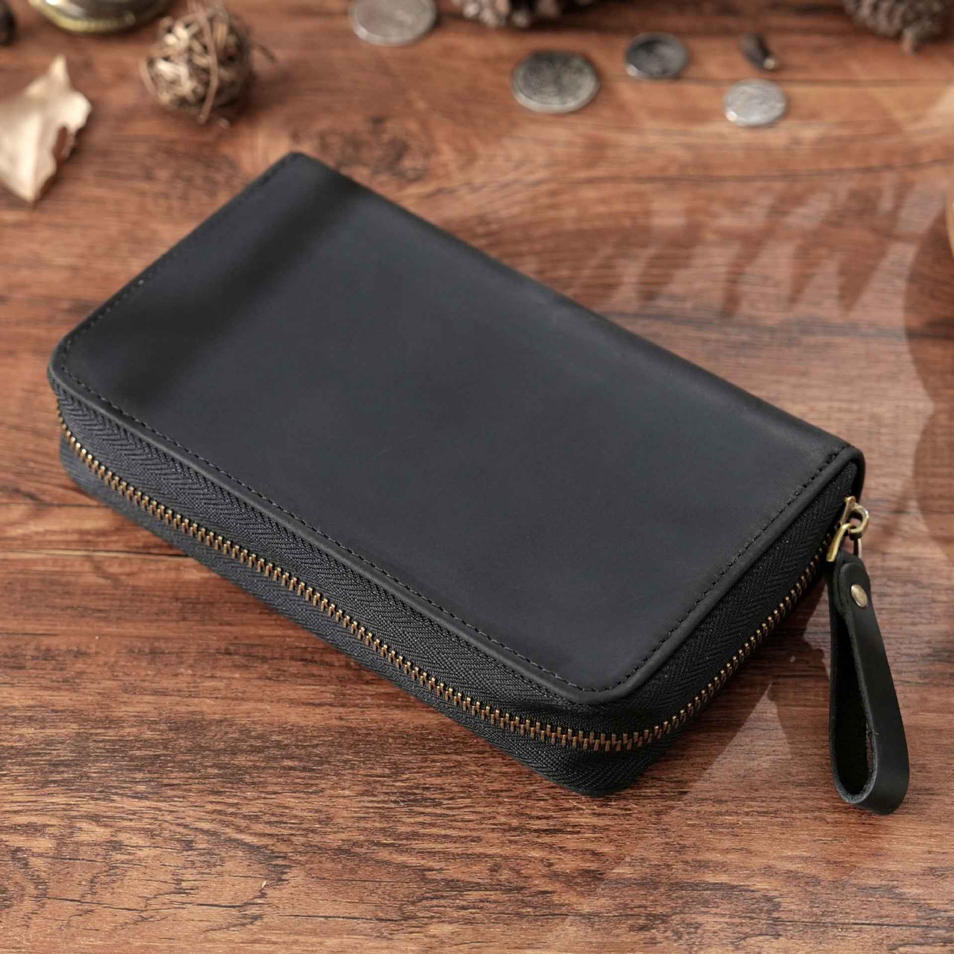 Leather Pen Case with 10 Slots – Full-Zip Fountain Pen Storage Pouch