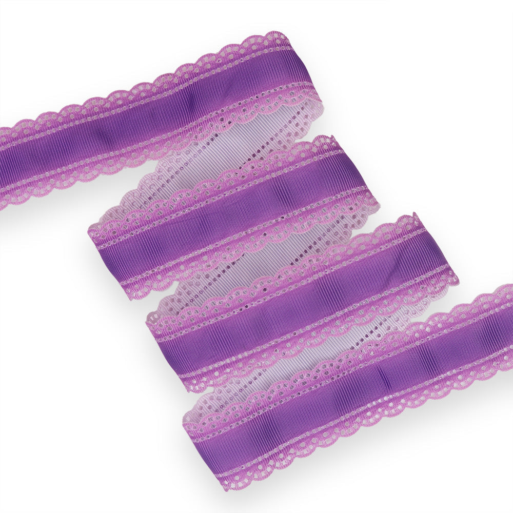 30mm lace gradient ribbon with ribbed stripes in purple and lavender