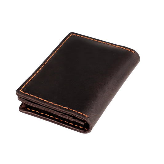 Handmade Crazy Horse Leather Card Holder Slim Wallet Coffee