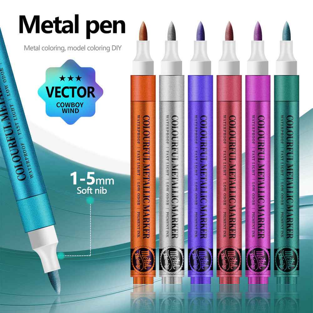 12 Colors Metallic Soft Brush Acrylic Paint Markers