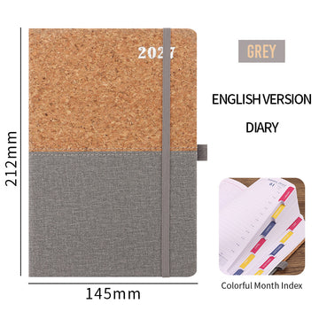 2027 A5 Planner & Business Notebook, Cork & Faux Leather Patchwork Cover, 152 Sheets, 145 × 210mm