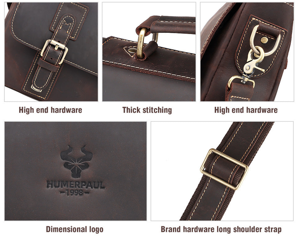 Vintage Brown Genuine Leather Briefcase for Men