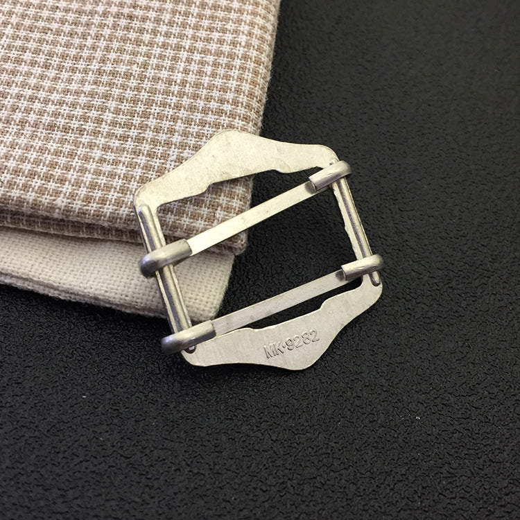 Gunmetal belt buckle adjuster, back view with two parallel bars