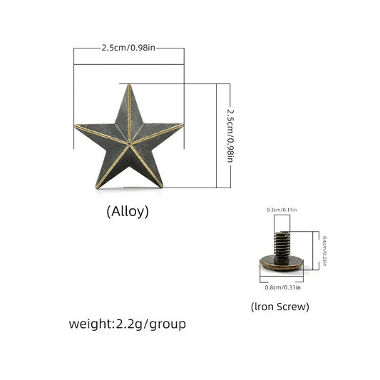 Small Star Screw Rivets - 25x25mm Leather Studs (30-Pack) Bronze