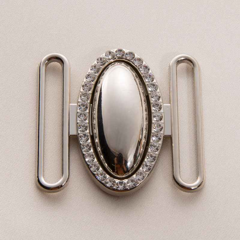 Ovales Strass-Schnallenset mit Metallklammern, silberfarben, ovaler Glaseinsatz