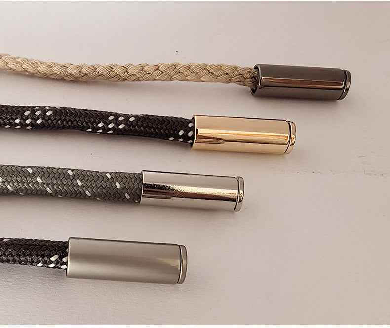 Set of 7x20mm cylinder cord stoppers on drawstrings, multiple colors shown