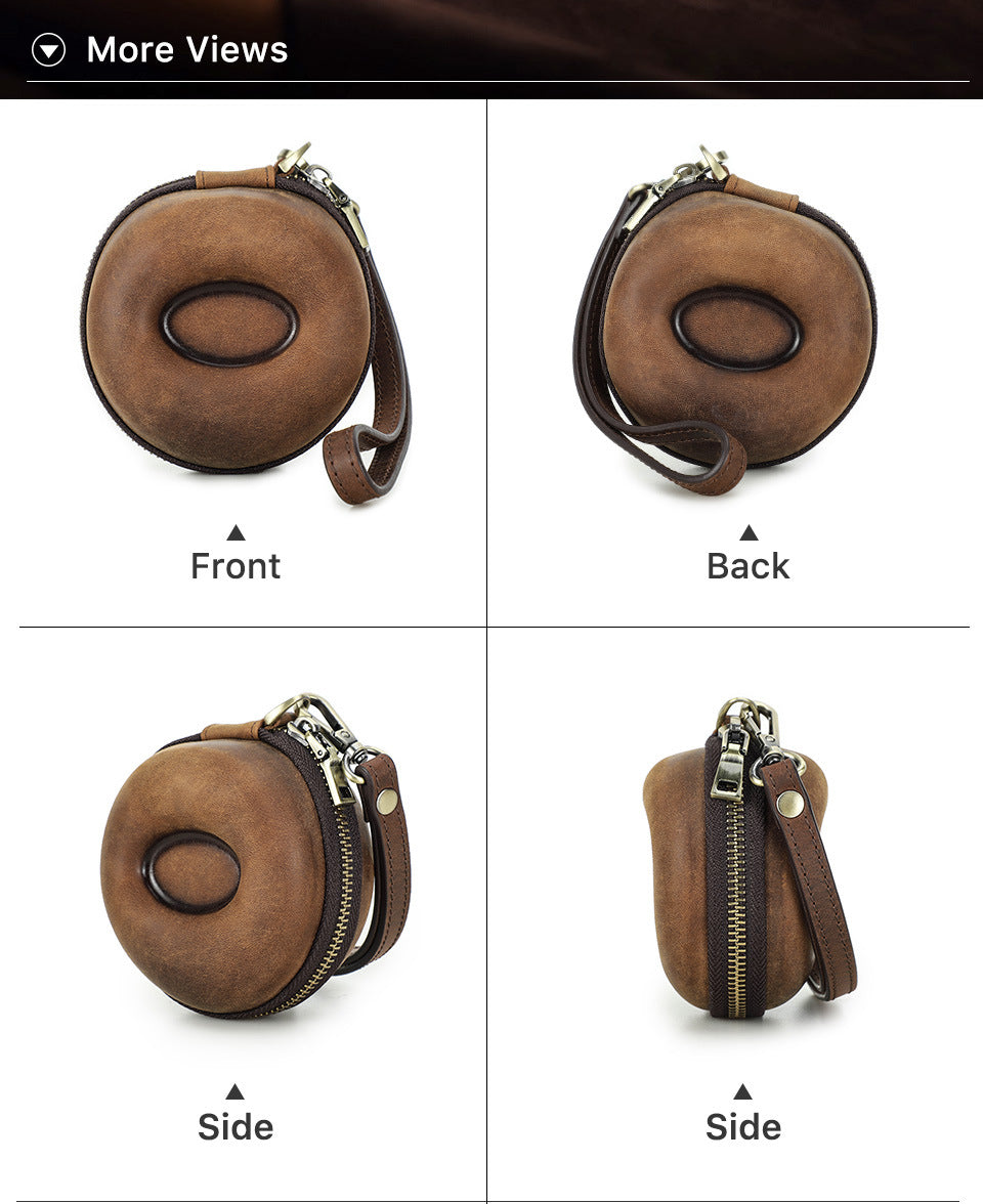 Vintage Round Leather Single Watch Case Box with Removable Wrist Cushion