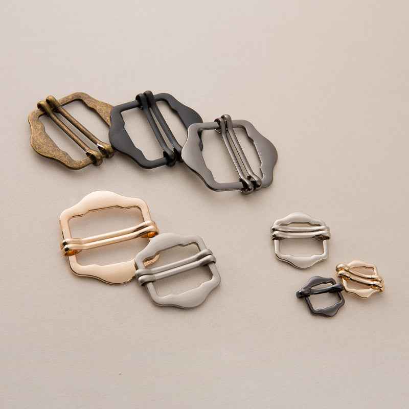 Assorted metal slide buckles with double pins in multiple finishes