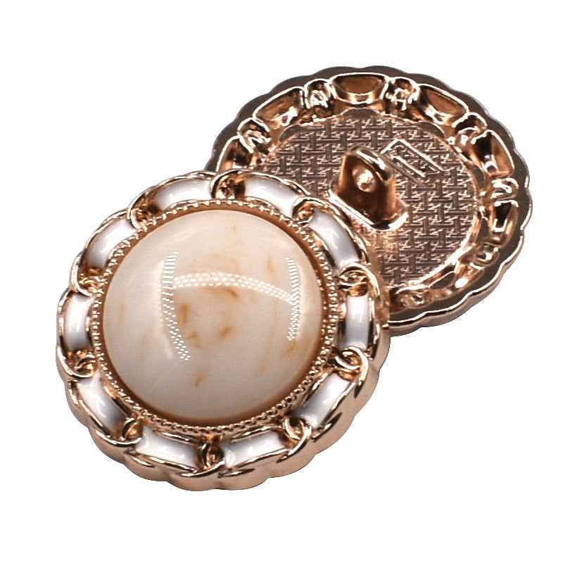 Rosafarbene Resin-Dome Knöpfe mit goldfarbenem Rand und Schaft, rund, 18/23/25 mm