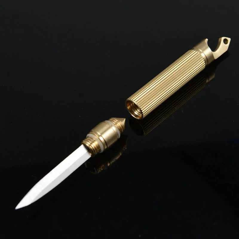 Mini Brass Keychain Multi-Tool Knife Box Cutter and Bottle Opener