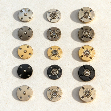 Round invisible metal snap buttons, silver, black and gold (20pcs)