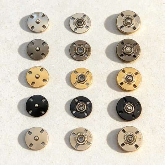 Round invisible metal snap buttons, silver, black and gold (20pcs)