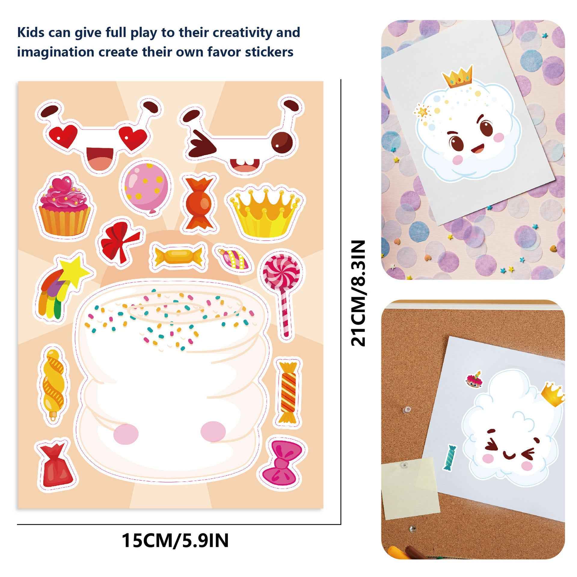 Make a Face Marshmallow Cotton Candy Stickers for Kids 24 Sheets