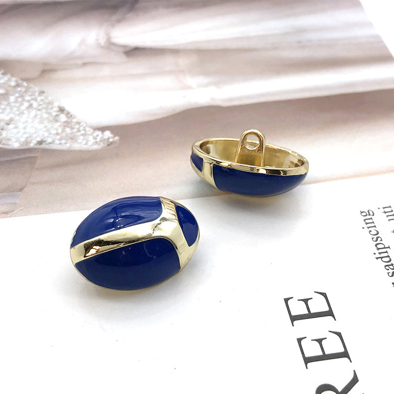 Blue enamel dome metal buttons with loop shank, one button front and back