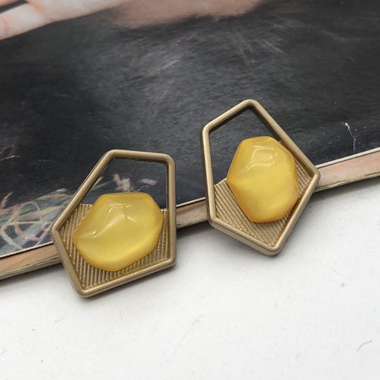 27mm Wave Stone Irregular Women’s Wool Coat Metal Shank Button 12pcs Yellow