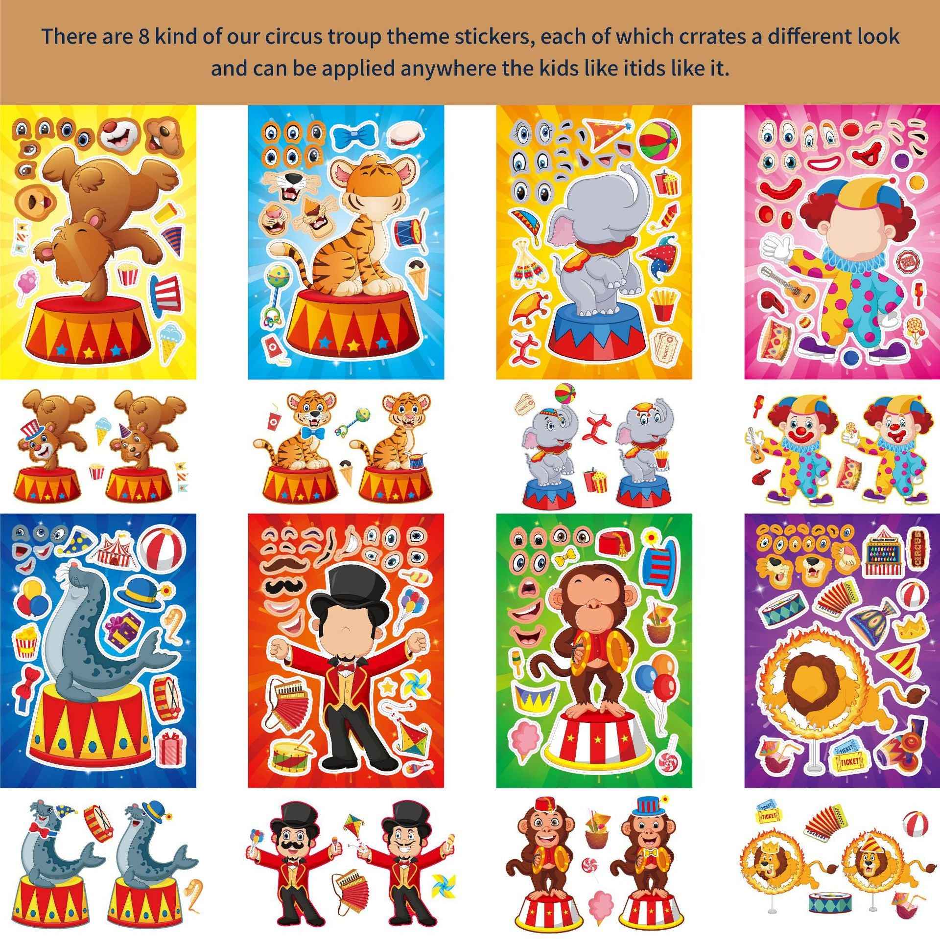 Make a Face Cartoon Circus DIY Stickers for Kids 24 Sheets