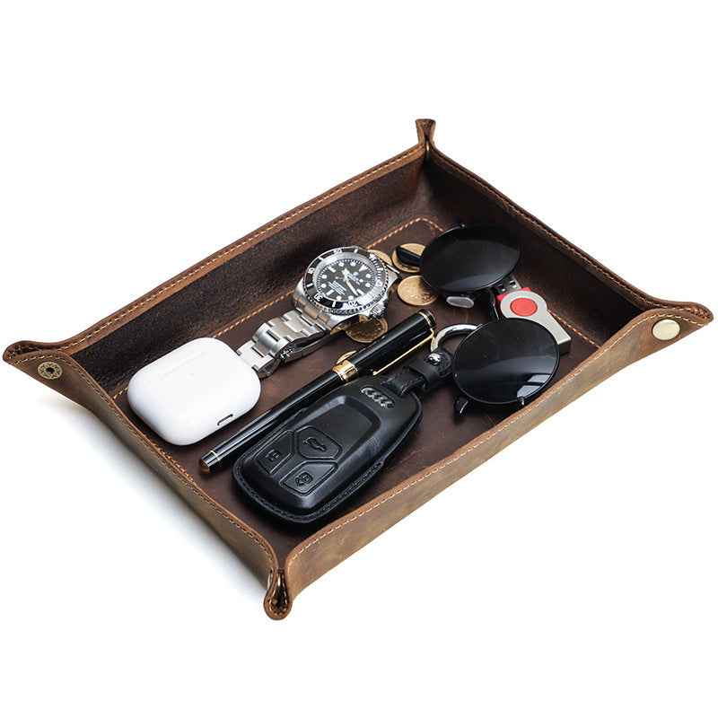 Large Genuine Leather Tray Organizer Desk Storage Box