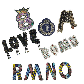 Sequin and crystal letter patches set of 6, assorted designs with colorful embellishments