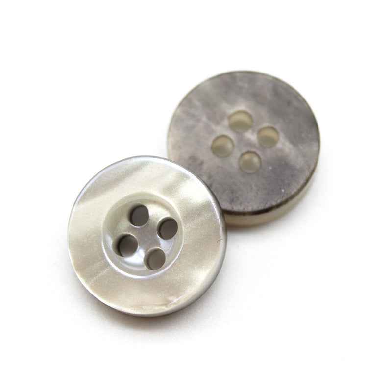 Glitter transparent resin buttons, wide edge, 4-hole, grey; pair view