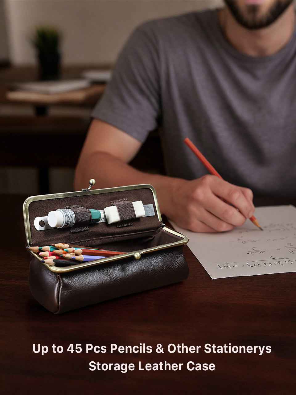 Leather Pencil Case Stationery Pen Pouch Holder