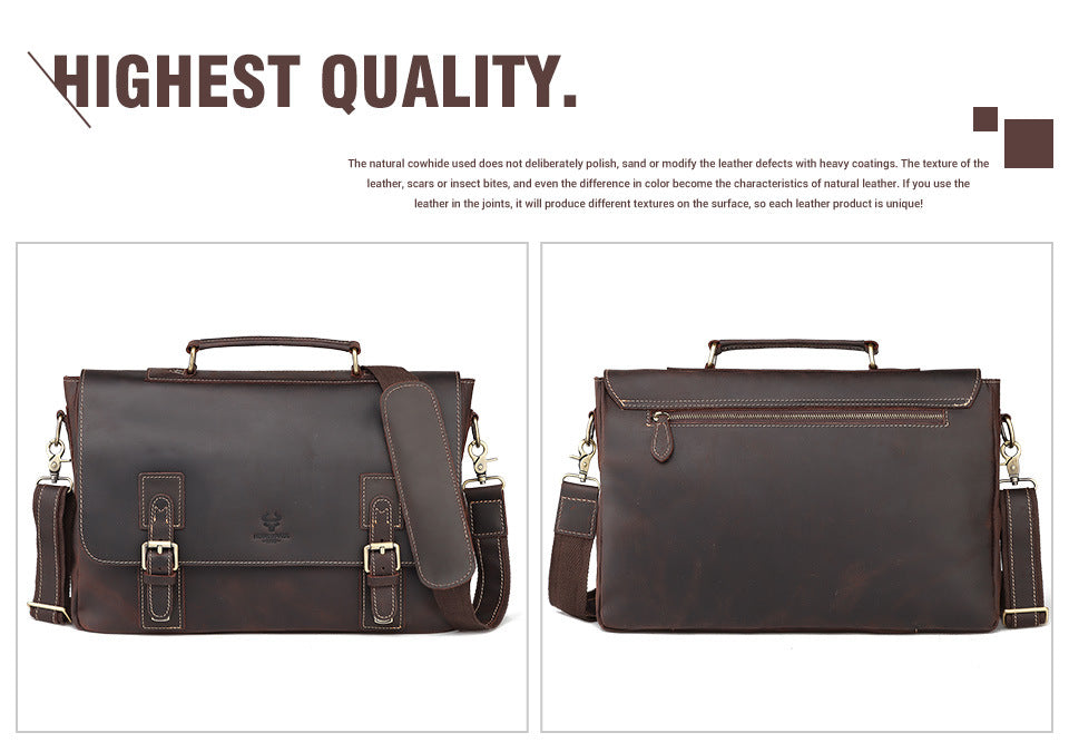 Vintage Brown Genuine Leather Briefcase for Men