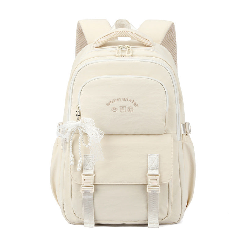 Large Capacity School Backpack for Teen Girls – Lightweight Oxford Fabric Daypack Cloud White