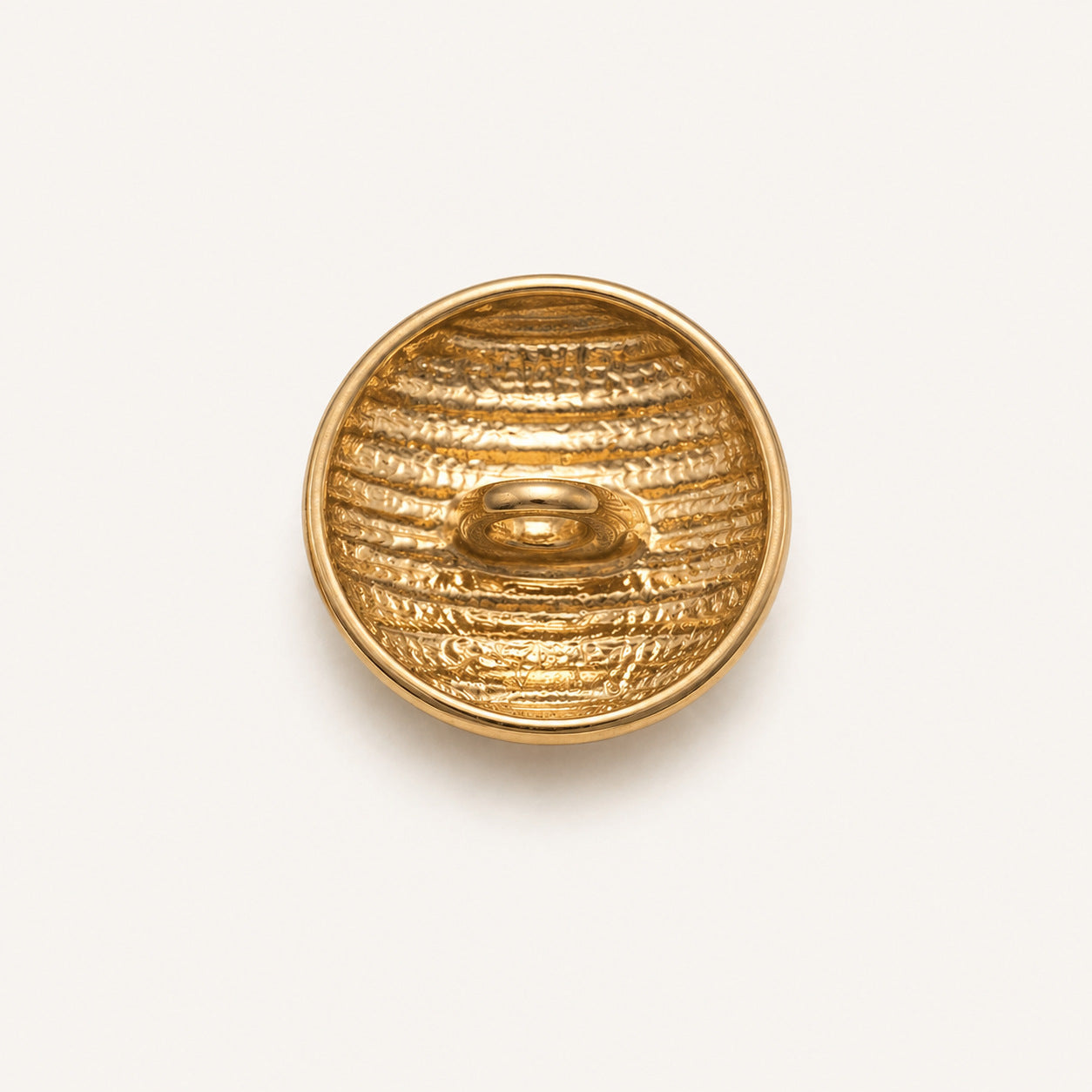 Gold mesh round metal shank button, front with loop shank opening