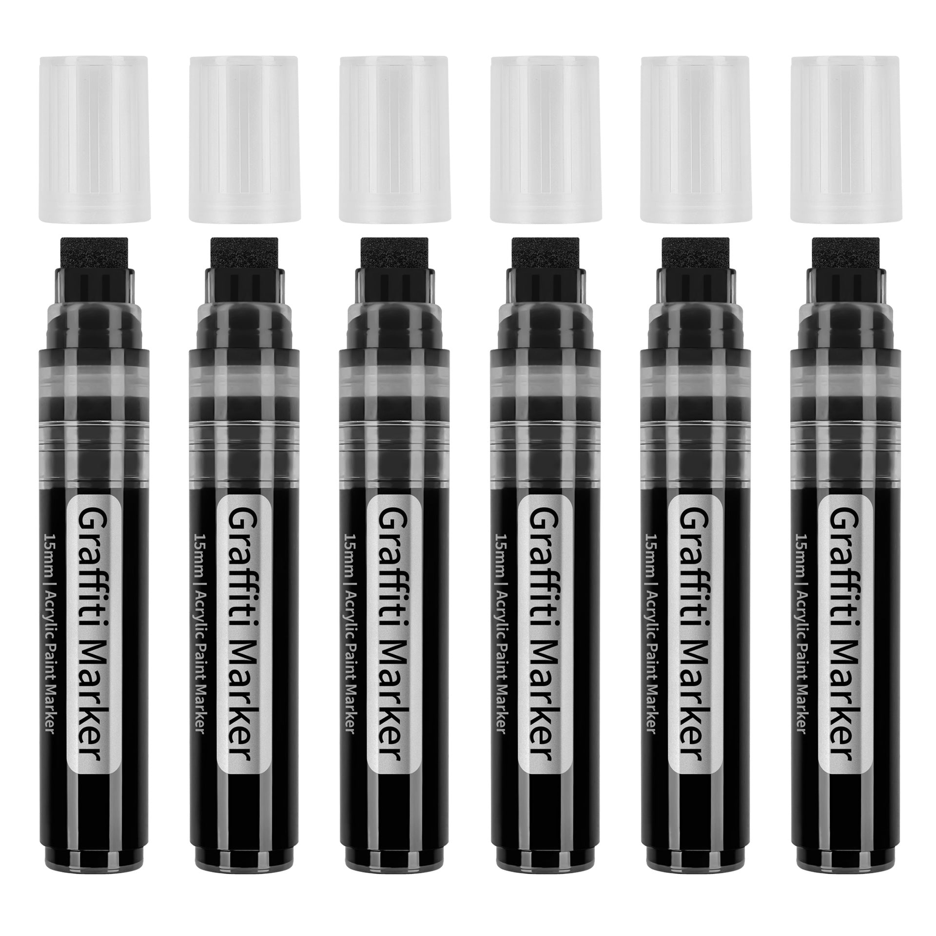 6Pcs Black Permanent Graffiti Markers 15mm Wide Tip Acrylic Paint Pen