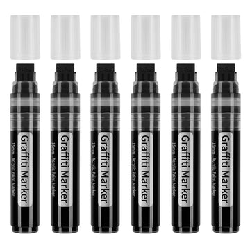 6Pcs Black Permanent Graffiti Markers 15mm Wide Tip Acrylic Paint Pen