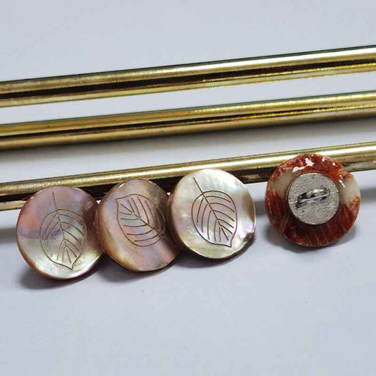 20L Flat Leaf-Pattern Abalone Shell Buttons with Metal Shank 100 Pack