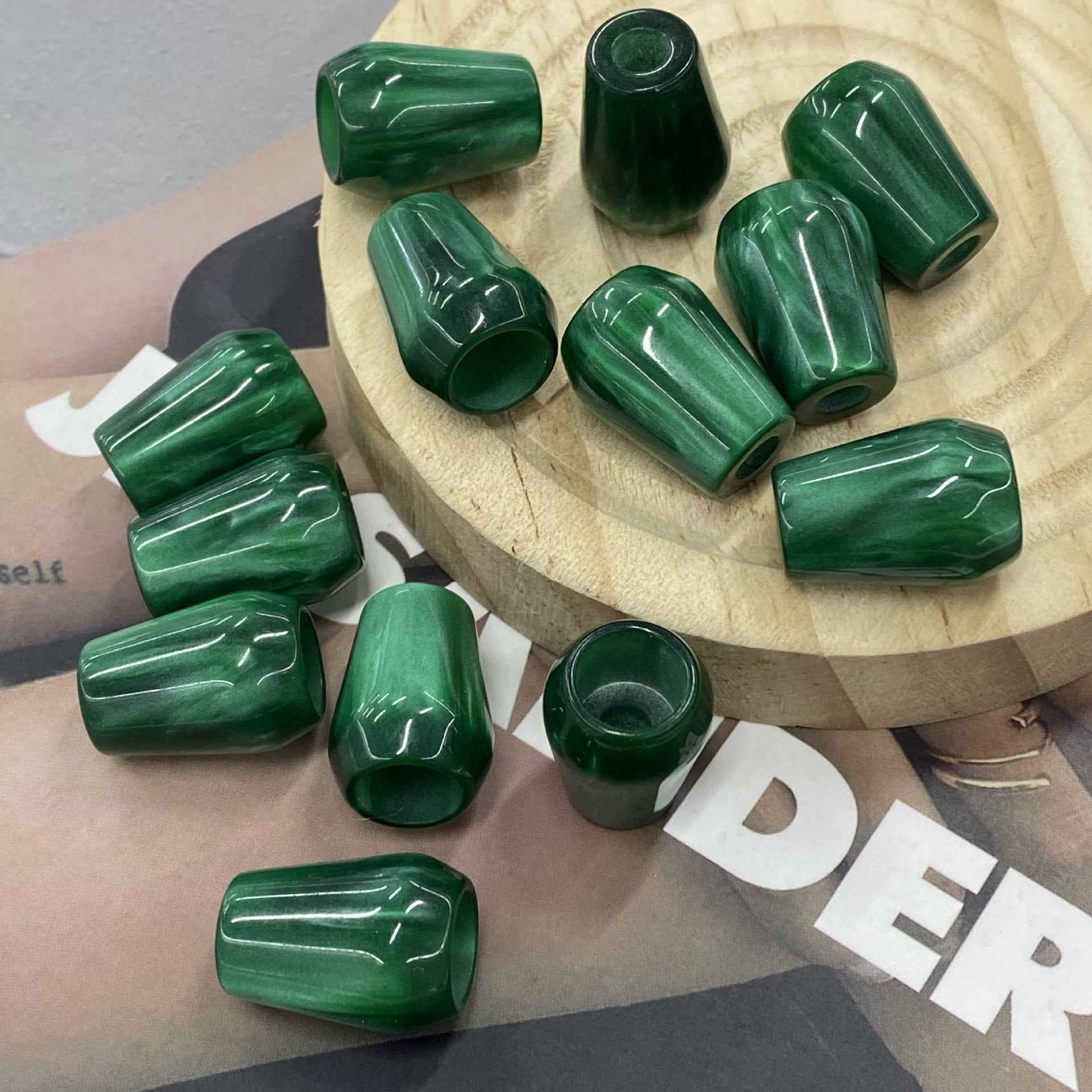 Dark green resin bell cord buttons, 20mm, single-hole, assorted pieces