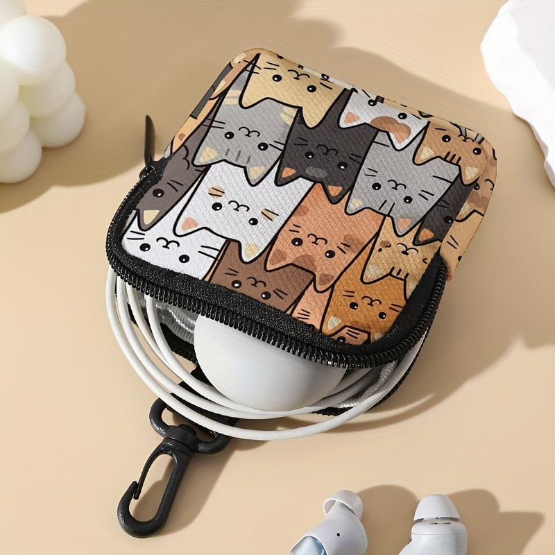 Cartoon Cat Print Coin Purse Mini Earphone Case 2 Pack